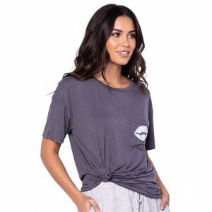 WST CST Soft Charcoal Grey Lips Pocket Tee Rayon Spandex Short Sleeve Top Small